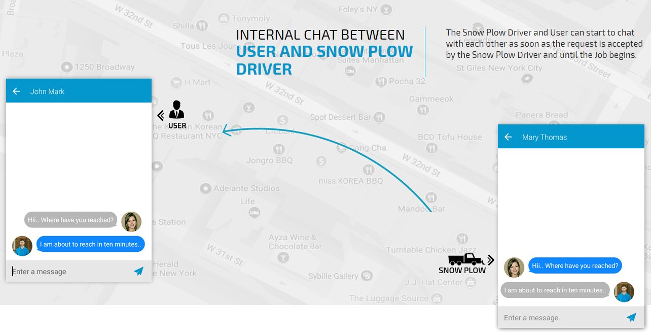 Feature in user and snow plow driver chat Internal chat feature in user and snow plow driver chat screen